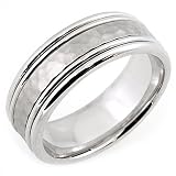 14K. White Gold Hammered Design Comfort Fit Wedding Band Ring