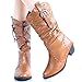West Blvd Womens MOSCOW COWBOY Boots Cowgirl Western Roper Studded Slouch Shoes, Tan Pu, US 6.5