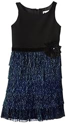 Girls Polyester/Velvet Tiered Crinkled Mesh  Dress With a Ribbon 