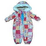 キッズ・ベビー スキーウエア ファーフード 中綿たっぷり ジャンプスーツ 女の子 女児 (ピンク 100cm)