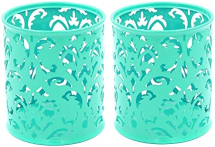 Tudas 2 Pcs Metal Round Mesh Steel Pencil Holder Pen Pencil Cup Teal