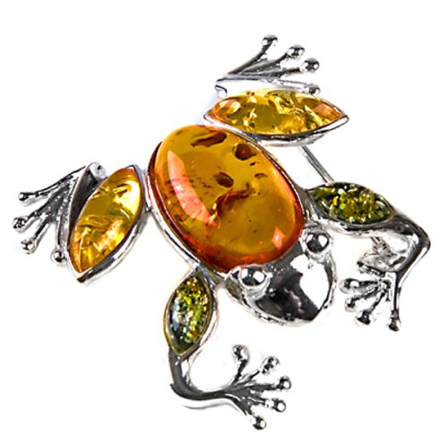 Childrens Toyshop  Jewelry : Certified Genuine Multicolor Amber and Sterling Silver Frog Pin