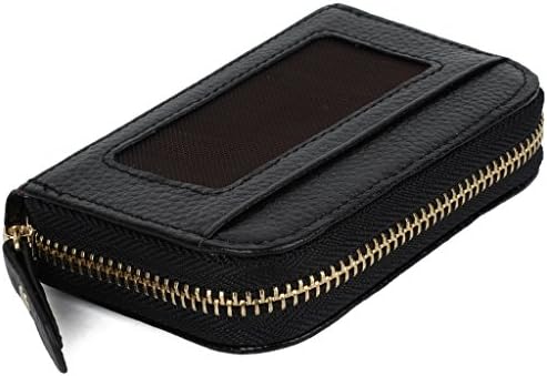 YALUXE Women's Compact Accordion Style Soft Leather Card Case Wallet ID Window Black