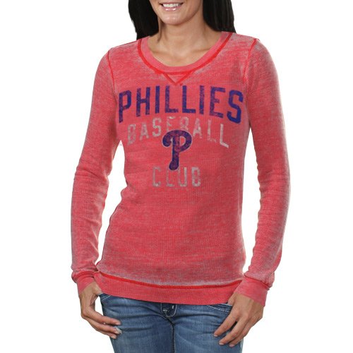 MLB Touch by Alyssa Milano Philadelphia Phillies Ladies Redzone Burnout Long Sleeve Thermal T-Shirt - Red (X-Small) at Amazon.com