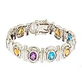 18K White Gold Over Sterling Silver Multi-Gemstone Bracelet 7