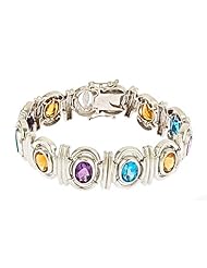 18K White Gold Over Sterling Silver Multi-Gemstone Bracelet 7"