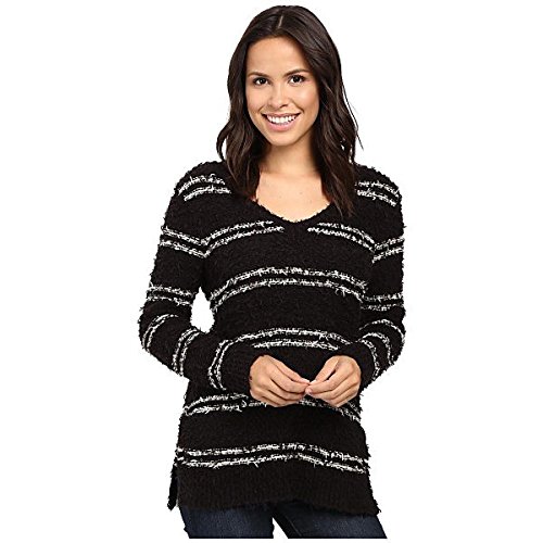 リラピー アウター ニット&セーター Fringe Yarn Side Slit V-Neck Black Stri [並行輸入品]