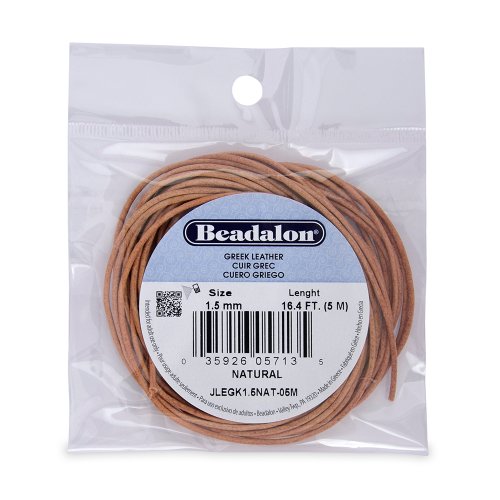 Beadalon Greek Leather 1-1/2mm Natural, 5-Meter