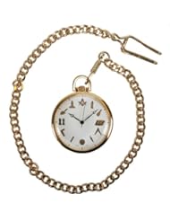 Pedre Gold-Tone Masonic Full Working Tools Pocket Watch with Chain # 8470GW