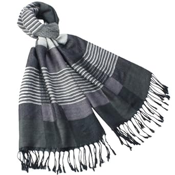 Men's Multi-color Stripe Plaid Viscose Tassel Ends Long Scarf - Various Colors