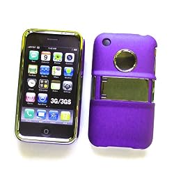 Apple iPhone 3G & 3GS Silver & Purple Rubberized Protector Case with Built-in Kickstand and Porthole Window