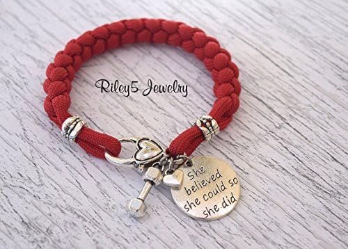 She believed she could so she did dumbbell paracord bracelet - Motivational workout jewelry - fitness - weightlifting Jewelry