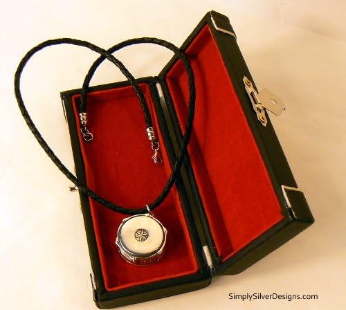 Sterling Silver Snare Drum Pendant and Black Braided Leather Necklace