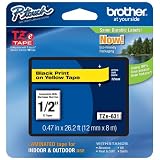 Brother Tape, Retail Packaging, 1/2 Inch, Black on Yellow (TZe631) - Retail Packaging