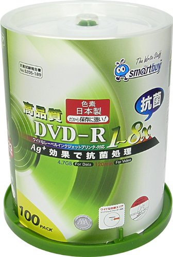 smartbuy �R�ێd�l DVD-R 8�{���E100���E���C�h�v�����^�u�� �ySMR47-AGC8X100PW�z
