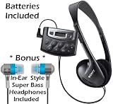 Sony Walkman Digital Tuning Portable Palm Size AM/FM Stereo Radio (Black) with Weather Band, 20 Station Preset Memory, DX Switch for Exceptional Reception, Convenient Belt Clip & Over Head Stereo Headphones - Batteries Included + Bonus DB Tech Secure-Fit 