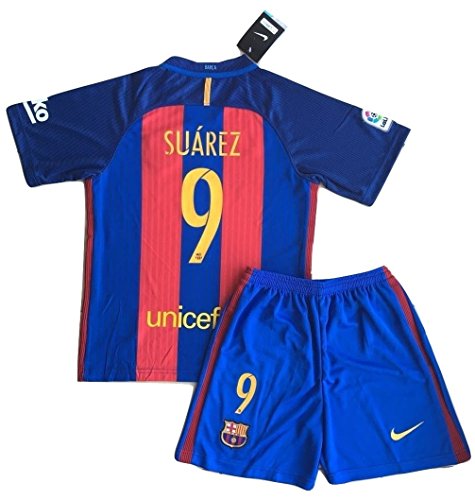 2016-2017 Luis Suarez #9 FC Barcelona Home Jersey & Shorts for Kids/Youth (Age 11-13)
