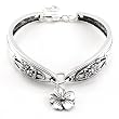 Spoon Bangle Bracelet Vintage Style Silver Tone 7 with Daisy Flower Charm