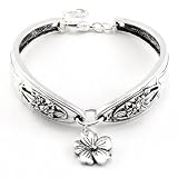 Spoon Bangle Bracelet Vintage Style Silver Tone 7 with Daisy Flower Charm