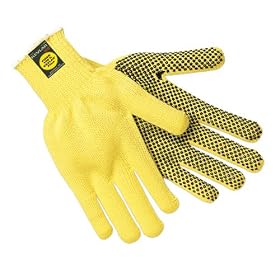 Memphis 9365 Cut-Resistant Yellow Kevlar Gloves with Black PVC Dots For Grip on 1 Side, Size Large Sold by the Dozen Pairs