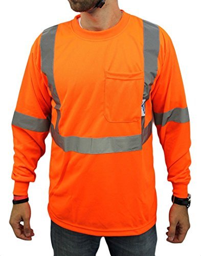XXL / Class 2 Max-dry Moisture Wicking Mesh Long Sleeve Safety T-shirt, Neon Orange