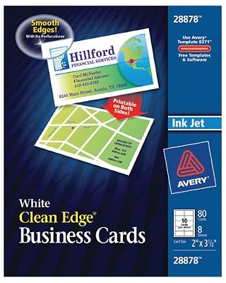Avery&Acirc;&reg; Clean Edge&Acirc;&reg; Business Cards, 2 inches x 3 1/2 inches, White, 80 Cards (28878)