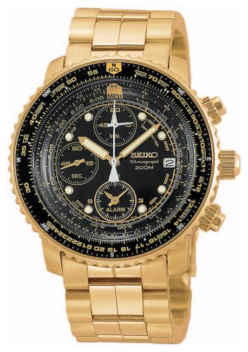 Seiko&reg; Men's Gold - Tone Alarm Chronograph Flight Computer Watch