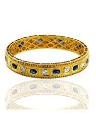 Rose Cut Diamond Blue Sapphire Bangle Bracelet 18kt Gold Vintage Style Jewelry