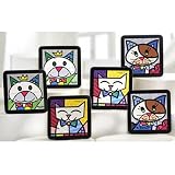 New Romero Britto Coasters Cat Set of 6 Drink Holder !!