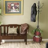 SEI Metal Scroll Hall Coat Tree with 2 Rattan Storage Baskets, Black