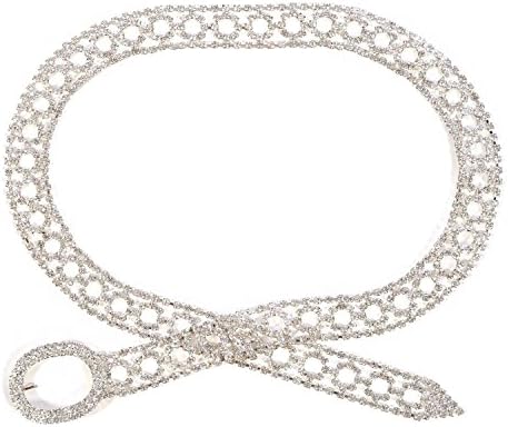 Greatmate Silver Crystal Rhinestone Single Line Belt with Rectangle Buckle