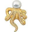 18K Yellow Gold Paspaley South Sea Cultured Fine Oval Pearl and Diamond Octopus Brooch