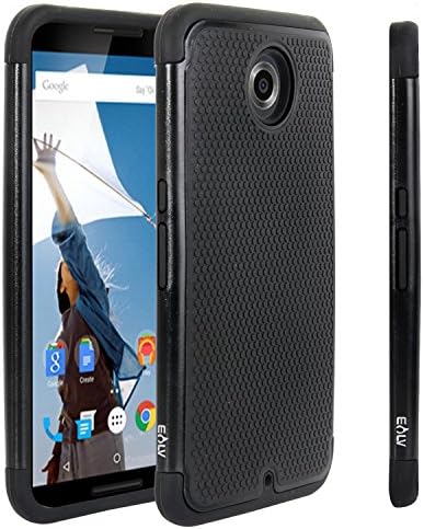 Nexus 6 Case, Nexus 6 Case, E LV Google Nexus 6 Case Cover - Dual Layer Armor Defender Protective Case Cover for Google Nexus 6 with 1 Stylus and 1 Screen Protector - BLACK
