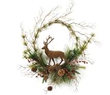 20 Rustic Lodge Deer, Pine and Red Berry Artificial Christmas Wreath