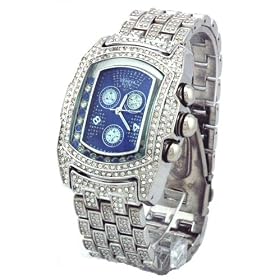 Geneva Elite Men's Iced Out Ultra Lupah Watch with Moving Stones Model 2547 Sil by Iced Out