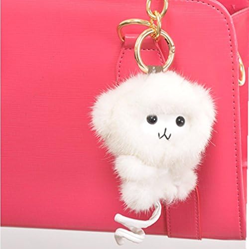 BINNY Women Genuine Leather Mink Fur Hair Gold Plated Key Hook Hand Bag Phone Car Decor Pendant White Monkey