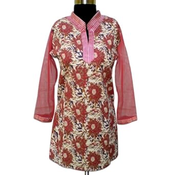 Indian Handmade Block Printed Cotton Top With Frill On Neck & Sleeves