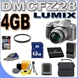 Panasonic Lumix DMC-FZ28S 10.1MP 18x Optical Zoom Digital Camera (Silver) PLUS 4GB SDHC Memory Card - Extra Rechargeable Battery - UV Filter - External Travel Charger - DMCFZ28S BigVALUEInc Accessory Saver Bundle + MORE