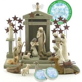 Willow Tree 21 Piece Nativity Set By Susan Lordi (Includes a Tree a Prayer Angel) with Go Green! Compressed Bamboo Towels