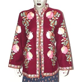 Ladies Jacket Wool Fabric Hand Embroidery Evening Dress Handmade in Kashmir Size XL... by ShalinCraft