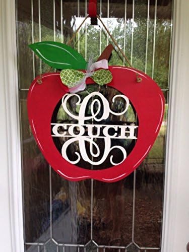 Monogram apple door hanger, apple door hanger, teacher appreciation gift, back to school, classroom decor