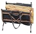 Antique Copper Wrought Iron Log Holder W/ Blk Leather Carrier