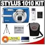 Olympus Stylus 1010 10.1MP Digital Camera with 7x Optical Zoom (Blue) + Spare Li-50B Battery + Card Reader + Compact Padded Camera Case