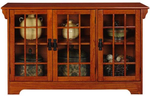 Craftsman 46w Three - door Lowboy With Glass Doors, THREE-DOOR, DARK OAK