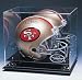 Full Size Football Helmet Display Case with Gold Risers and Mahogany Grain Finish