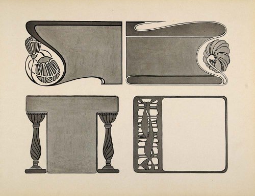 1910 Print Graphic Design Column Office Artwork Templates Shells Art Nouveau - Original Print