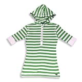 Jade - Girls 3/4 Sleeve Striped Henley Hoodie Tee Shirt, Green, White