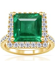 18K Yellow Gold Princess Cut Emerald Ring With Sidestones (GIA Certificate)