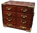Jewelry : Chinese rosewood jewelry box chest with asian brass accents and 8 drawers, 14" x 9" x 12"
