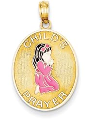 14k Yellow Gold Childs Prayer w/ Enameled Girl Pendant. Metal Wt- 2.13g